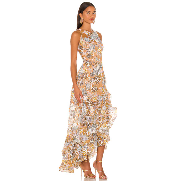 Bronx And Banco Sicilia Ruffle Dress Floral Women's Large Hi Low US 8 - Picture 2 of 9